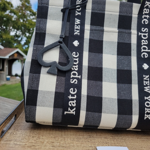♠️Kate Spade Gingham Large Canvas Tote Black NWT - Picture 2 of 12